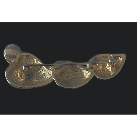 Vintage Brooch Pin Gold Plated Metal Leaves Design  Faux Pearl Unbranded 1980's - Picture 4 of 7